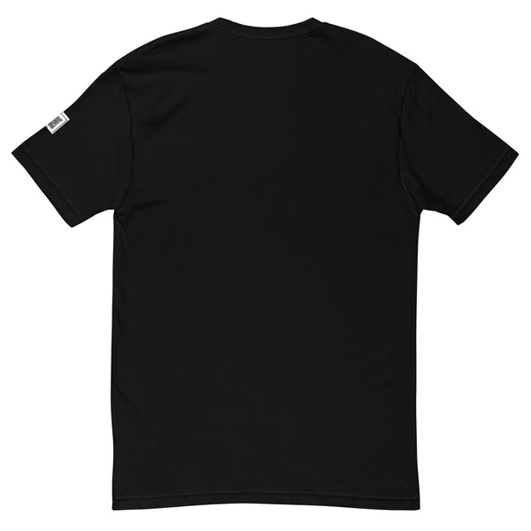Black Sorry About What Happens Later short-sleeve tee, back view showing the unprinted back.
