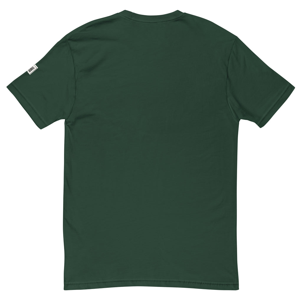 Forest Green You Can’t Have Manslaughter Without Laughter short-sleeve tee, back view showing the unprinted back.