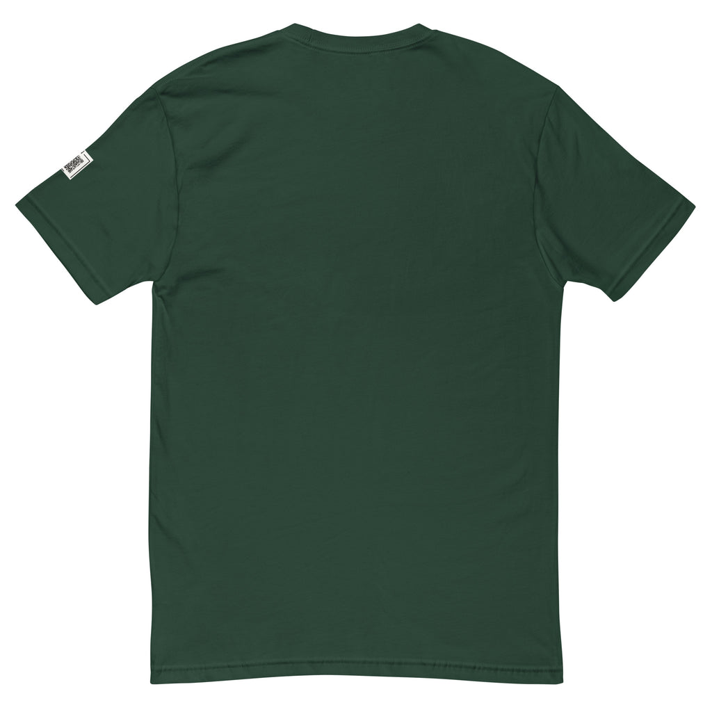 Forest Green Sorry About What Happens Later short-sleeve tee, back view showing the unprinted back.