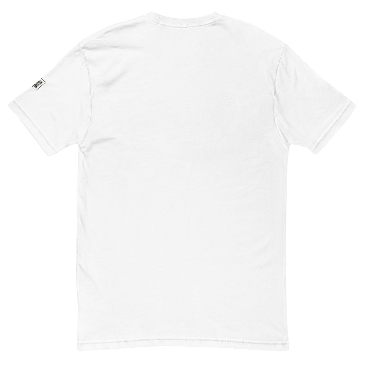 White Kelly Clarkson graphic tee, back view with an unprinted back and left-sleeve QR code.