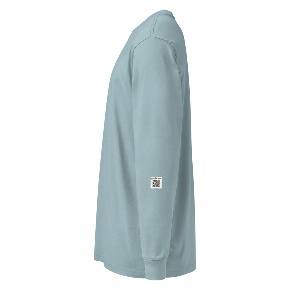 Agave Kelly Clarkson long-sleeve tee, left-side view showing a small QR code on the lower sleeve.