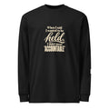 Black long-sleeve tee with “When I said I wanted to be held, I didn’t mean accountable” lettering on the front.
