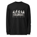 Black long-sleeve tee with a monochrome illustration of five nuns seated around a round table.