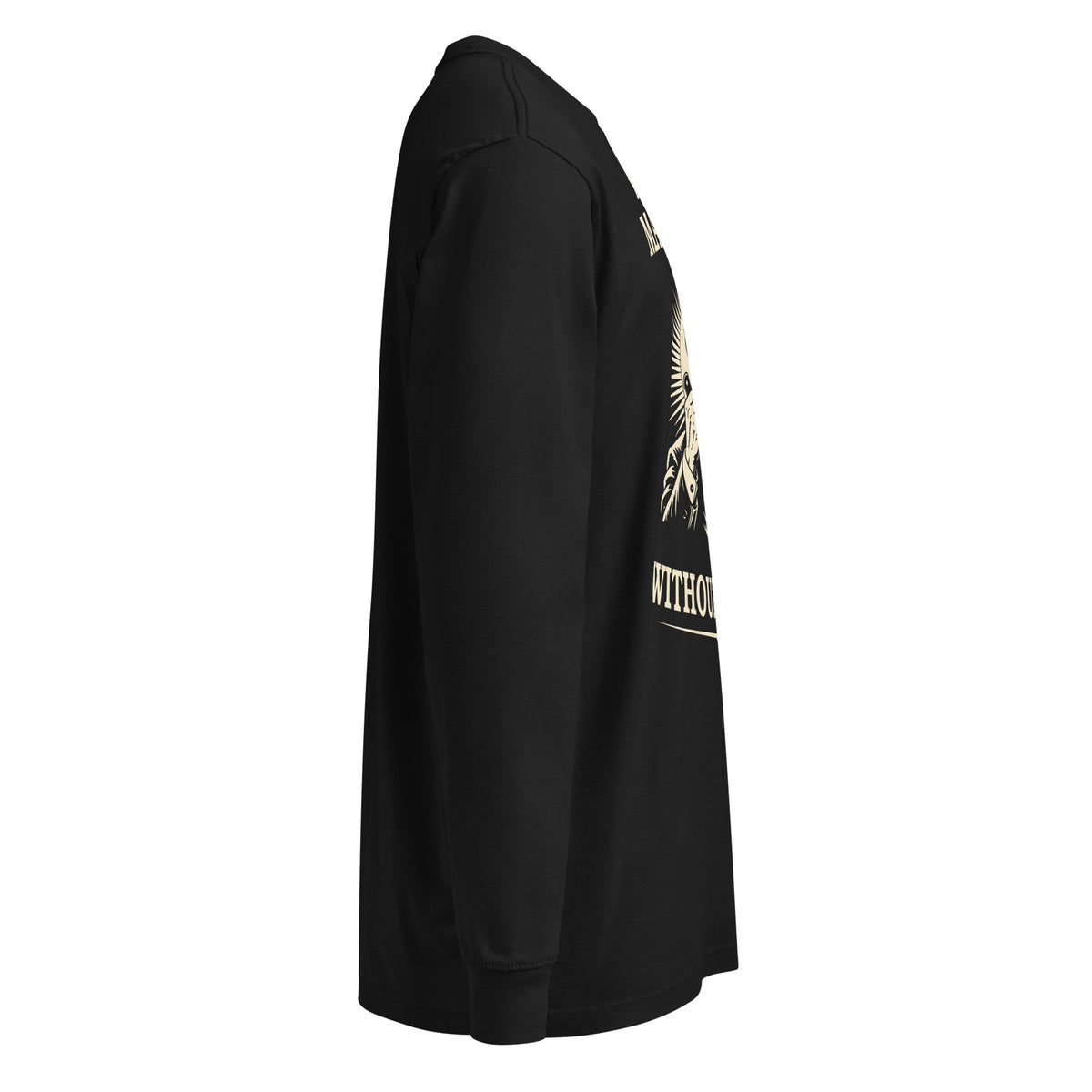Black Manslaughter long-sleeve tee, right-side view.