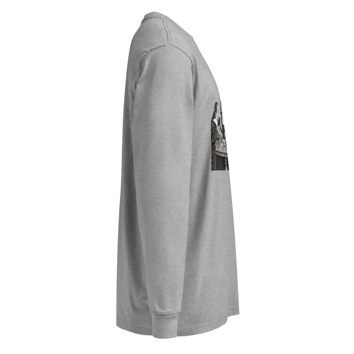 Carbon Grey Nuns Communion Wafers long-sleeve tee, right-side view.