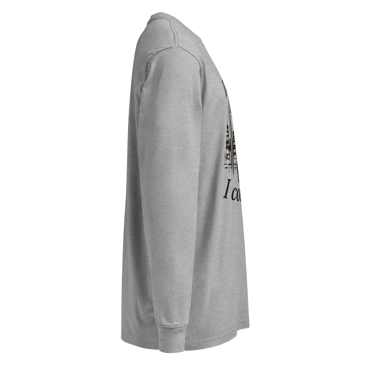 Carbon Grey I’m So Bored I Could Die long-sleeve tee, right side with part of the front graphic visible.