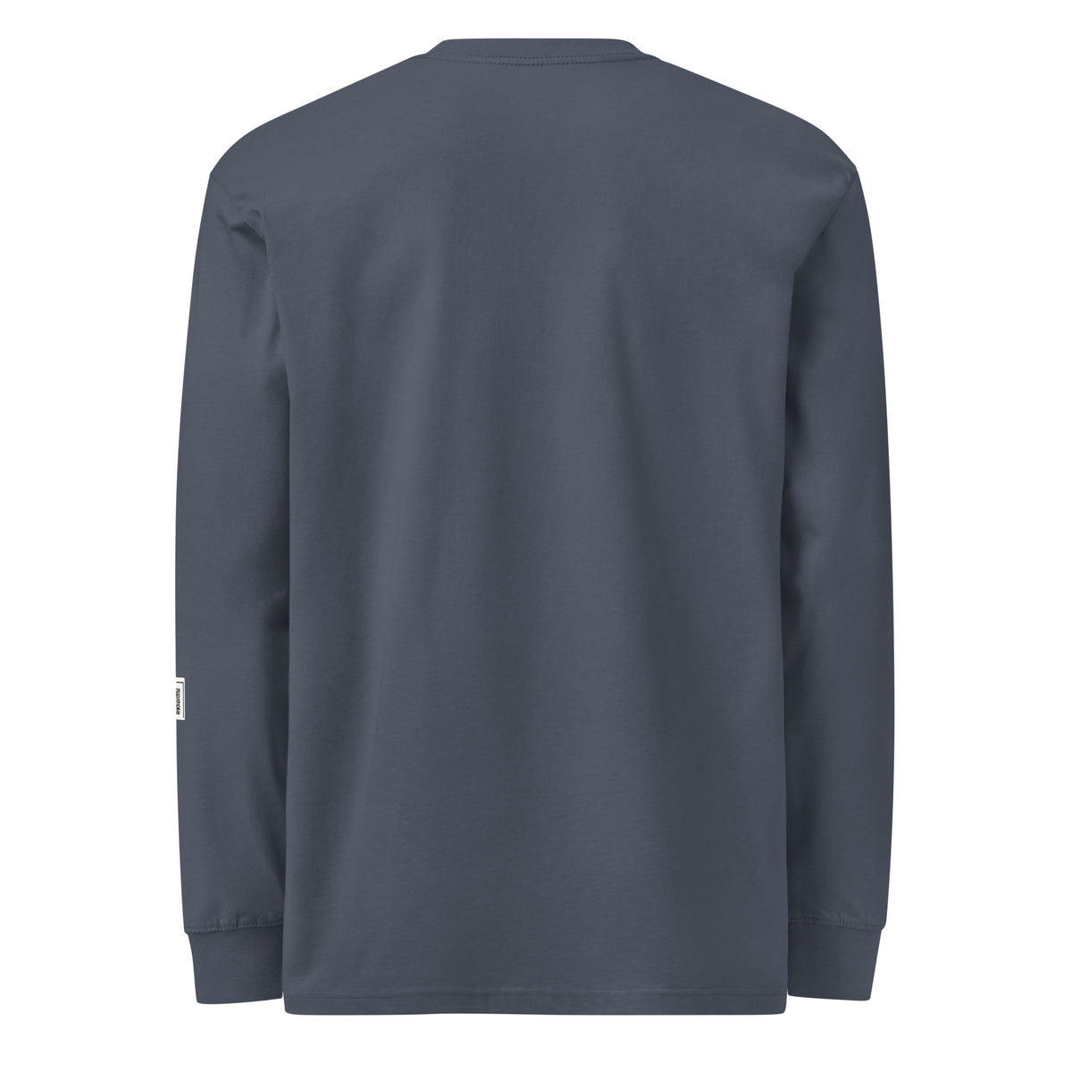 Harbor Blue Held / Accountable long-sleeve tee, back view showing the unprinted back.