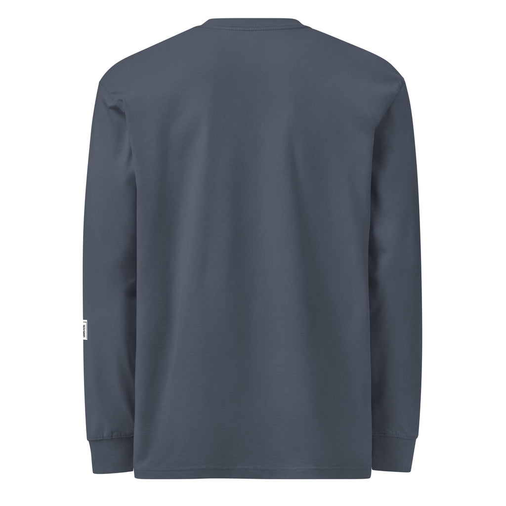 Harbor Blue Nuns Card Night long-sleeve tee, back view showing the unprinted back.