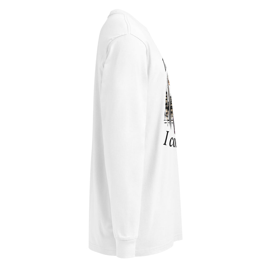 White I’m So Bored I Could Die long-sleeve tee, right side with part of the front graphic visible.