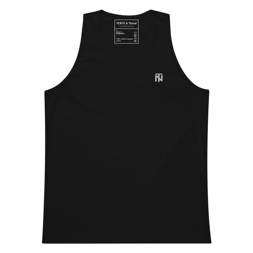 NERVE & Thread Signature Cotton Tank Top in Black, front view.