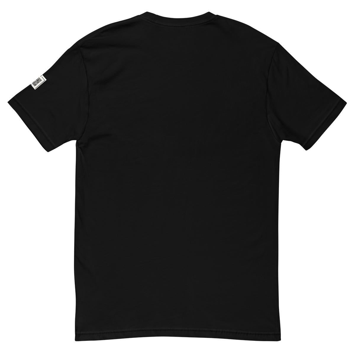 Supplier mockup of black Hang In There It Gets Worse skeleton tee, back view with sleeve QR branding.