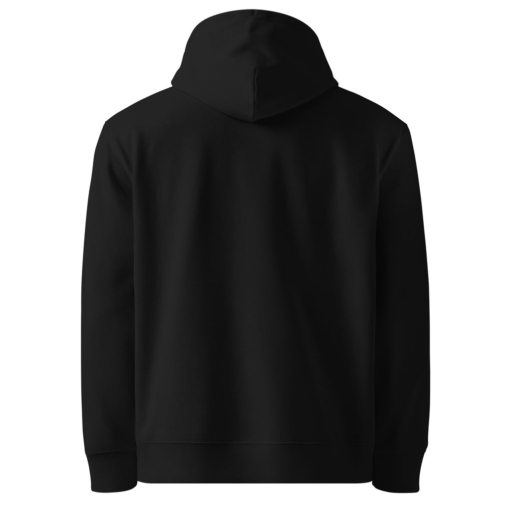 NERVE & Thread Signature Organic Hoodie in Black, back view.