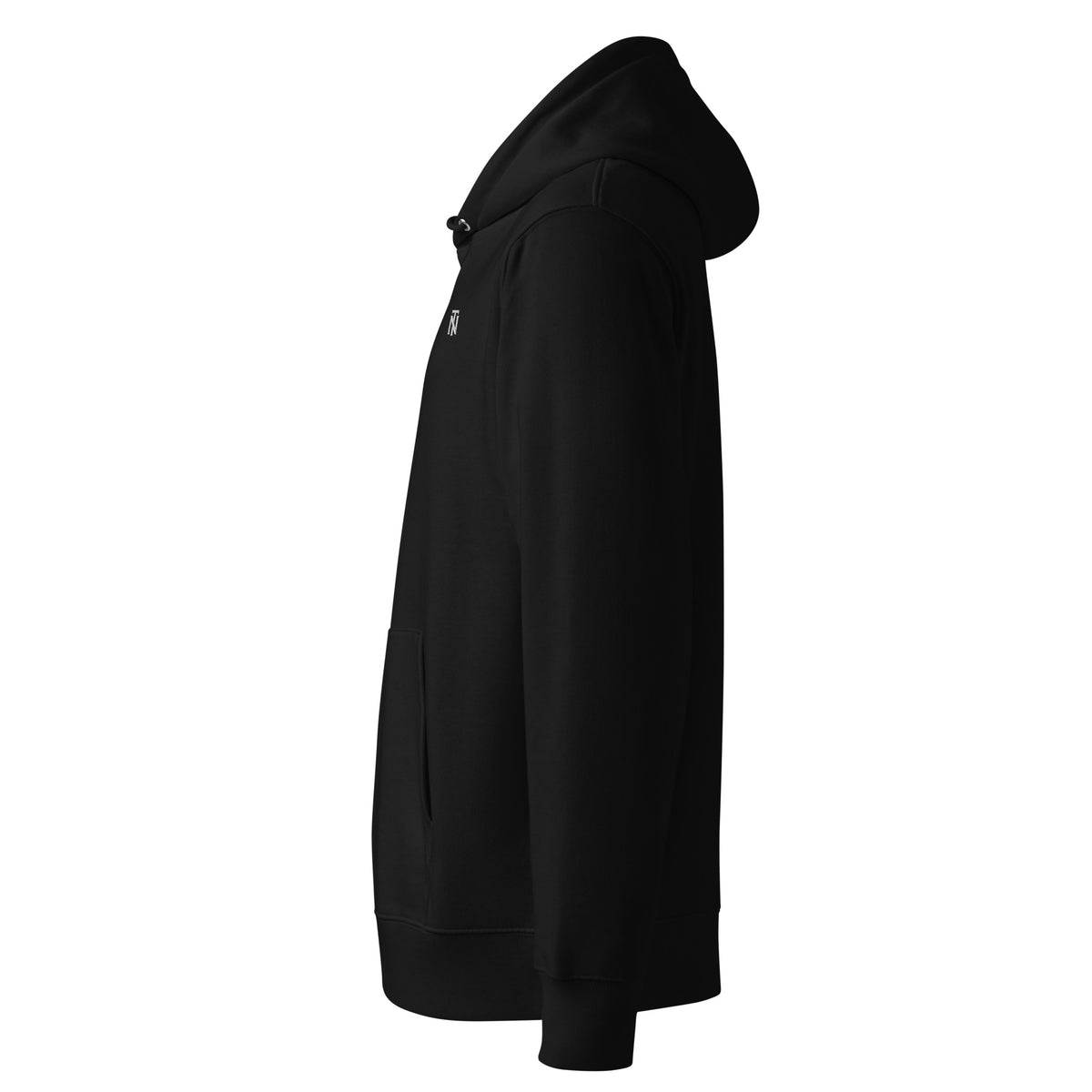 NERVE & Thread Signature Organic Hoodie in Black, left view.
